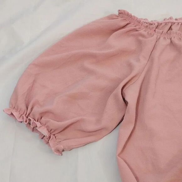 Love J Pink Blush Ruffled Off The Shoulder Smock Hem Blouse 1X - Picture 5 of 17